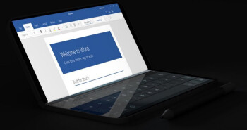 Surface Duo上的笔记本电脑模式可能看起来像这样的渲染-传言的Surface Duo功能可以在多点播放时节省时间